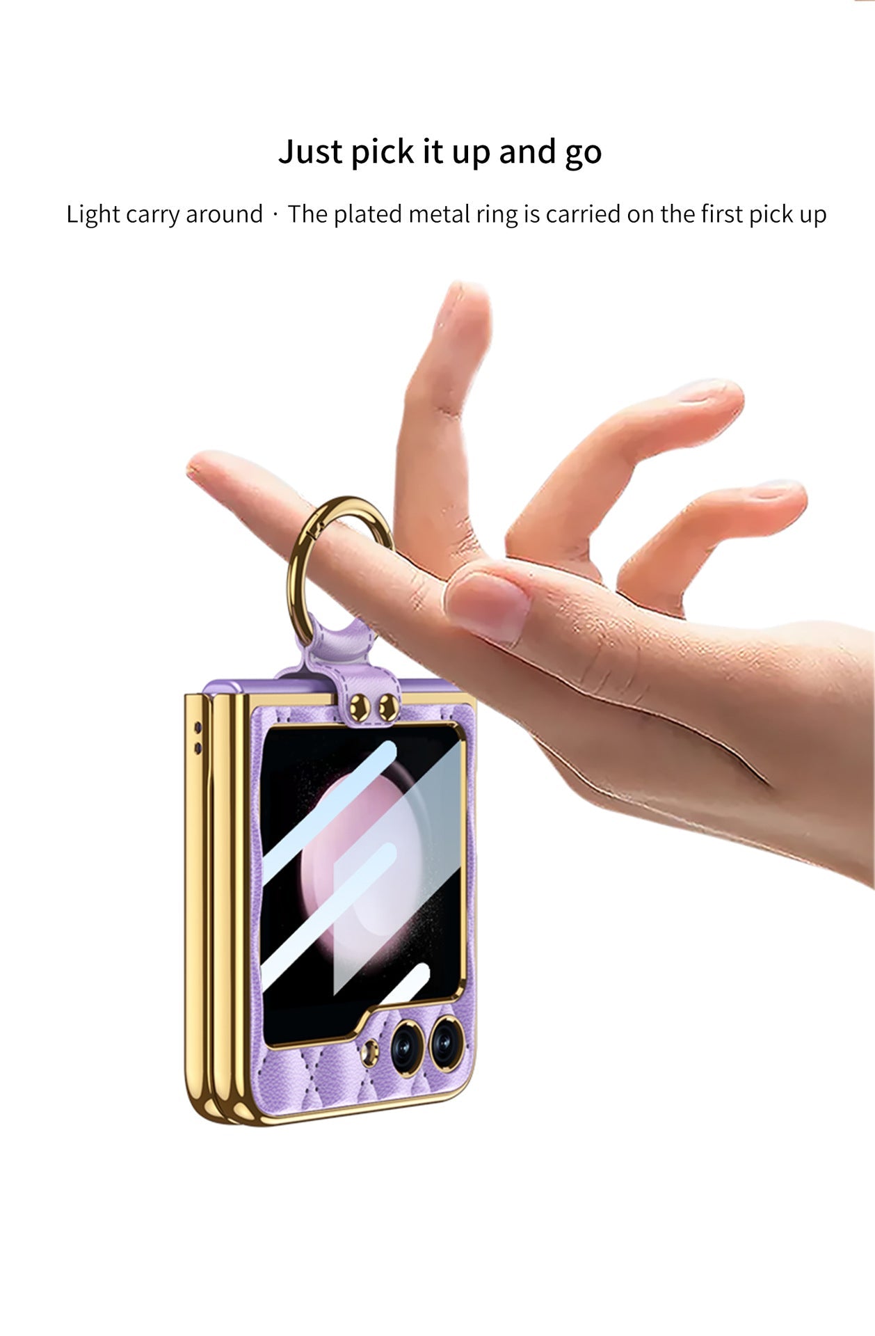 Luxury Argyle Leather Phone Case with Ring and Front Screen Protector For Samsung Galaxy Z Flip5