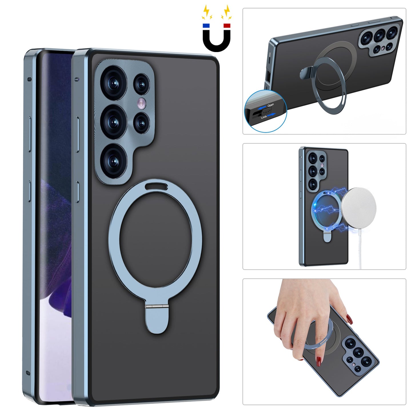 Samsung Galaxy S23 Ultra Case Magneto Metal Magnetic S22 Ultra Case with MagSafe Folding Kick-stand