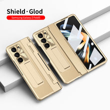 Cargar imagen en el visor de la galería, Plating Leather Galaxy Z Fold5 Case with Front Screen Protector &amp; Flat Hinge Protection &amp; Hidden Stand
