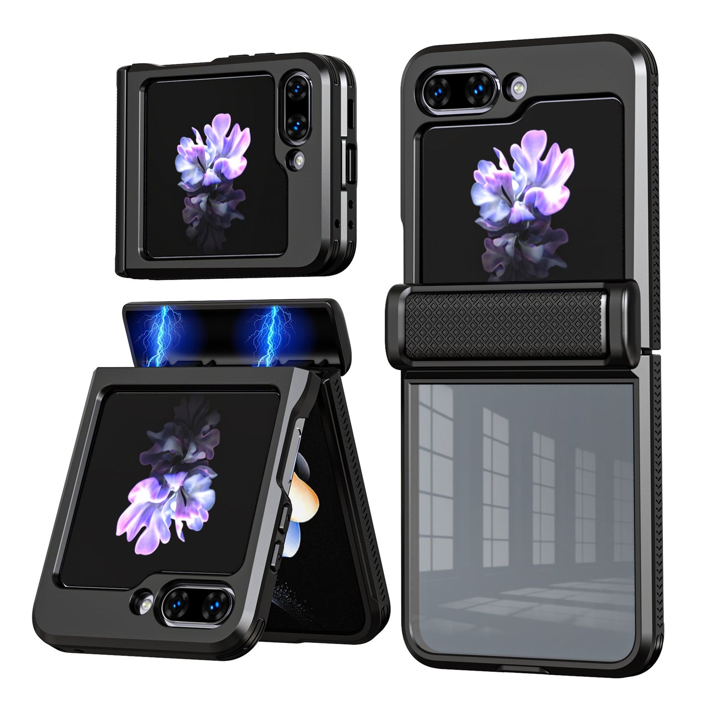 Samsung z flip 5 case with clear tempered glass film and Magnetic spring hinge