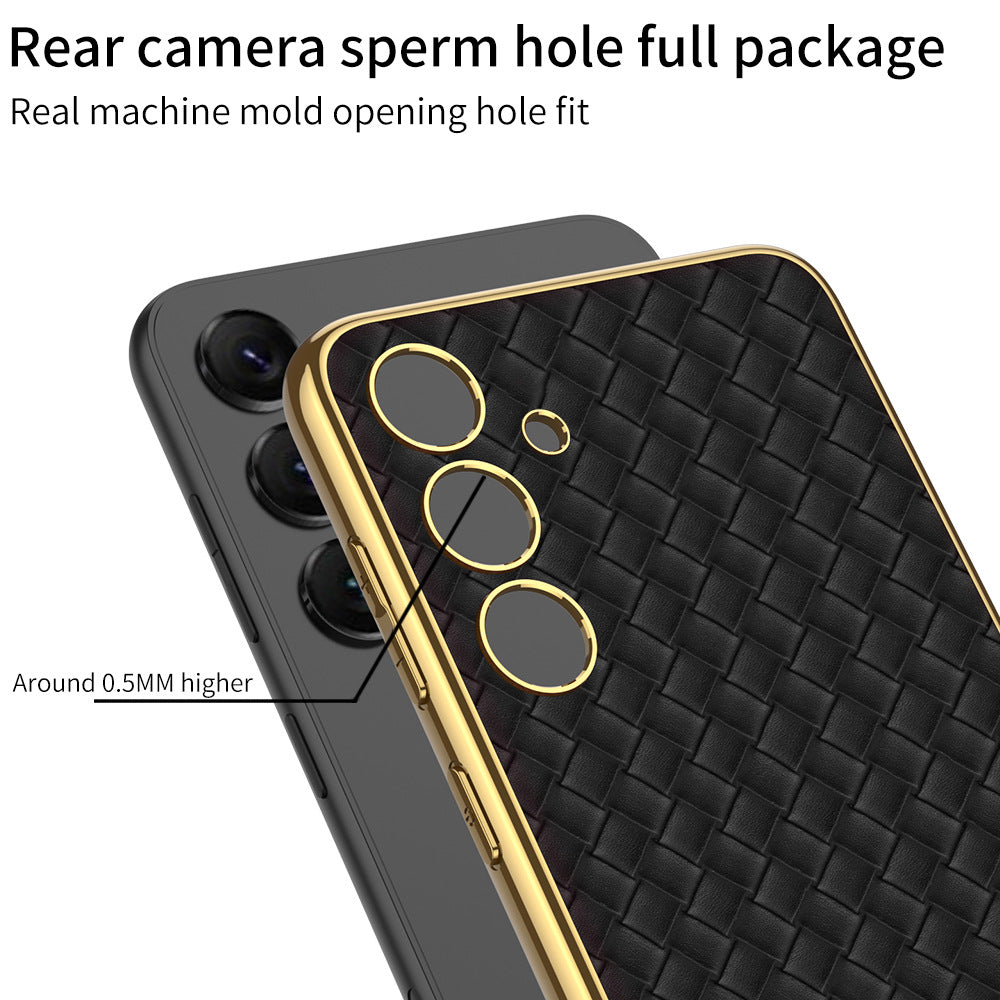 Samsung S24Ultra S24 Series Woven Pattern Electroplated Plain leather Phone Case