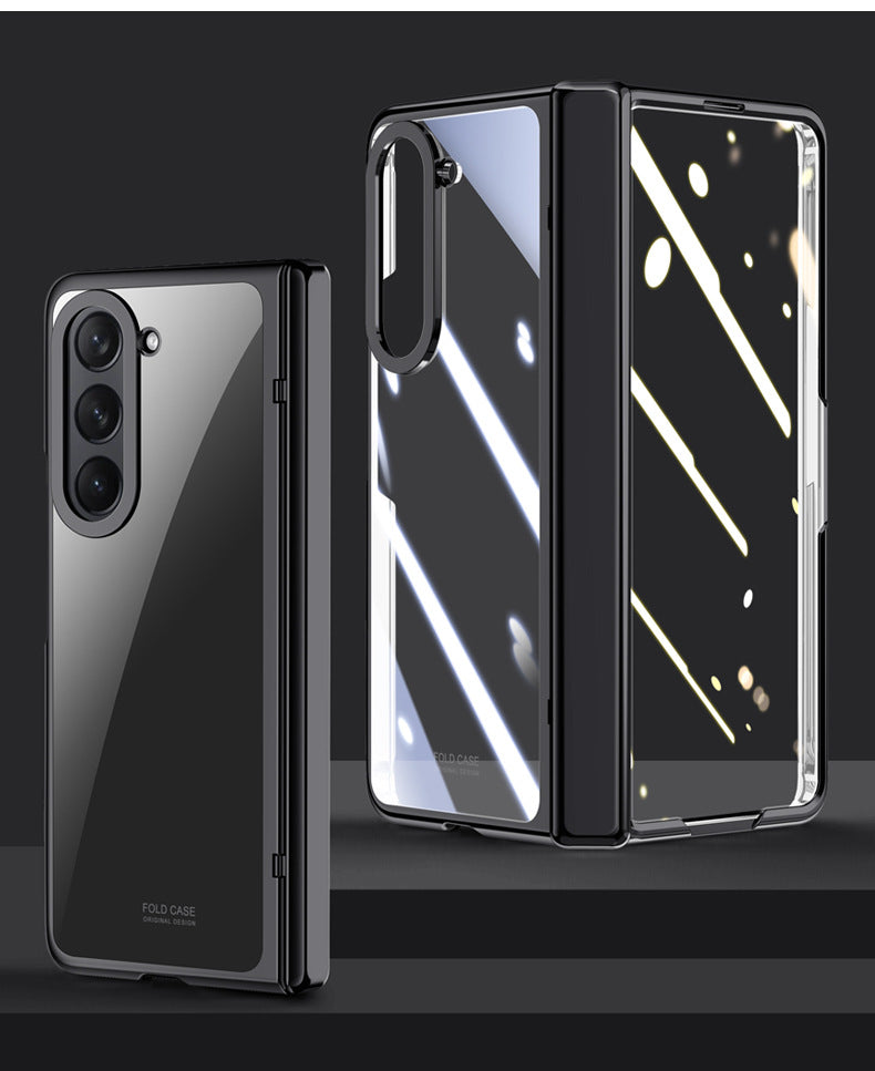 Full Surround Galaxy Z Fold5 Transparent Phone Case with Invisible Stand & Pen Slot & Film