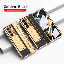 Charger l&#39;image dans la galerie, Plating Leather Galaxy Z Fold5 Case with Front Screen Protector &amp; Flat Hinge Protection &amp; Hidden Stand

