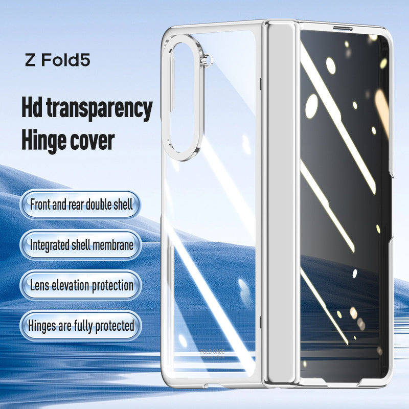Full Surround Galaxy Z Fold5 Transparent Phone Case with Invisible Stand & Pen Slot & Film