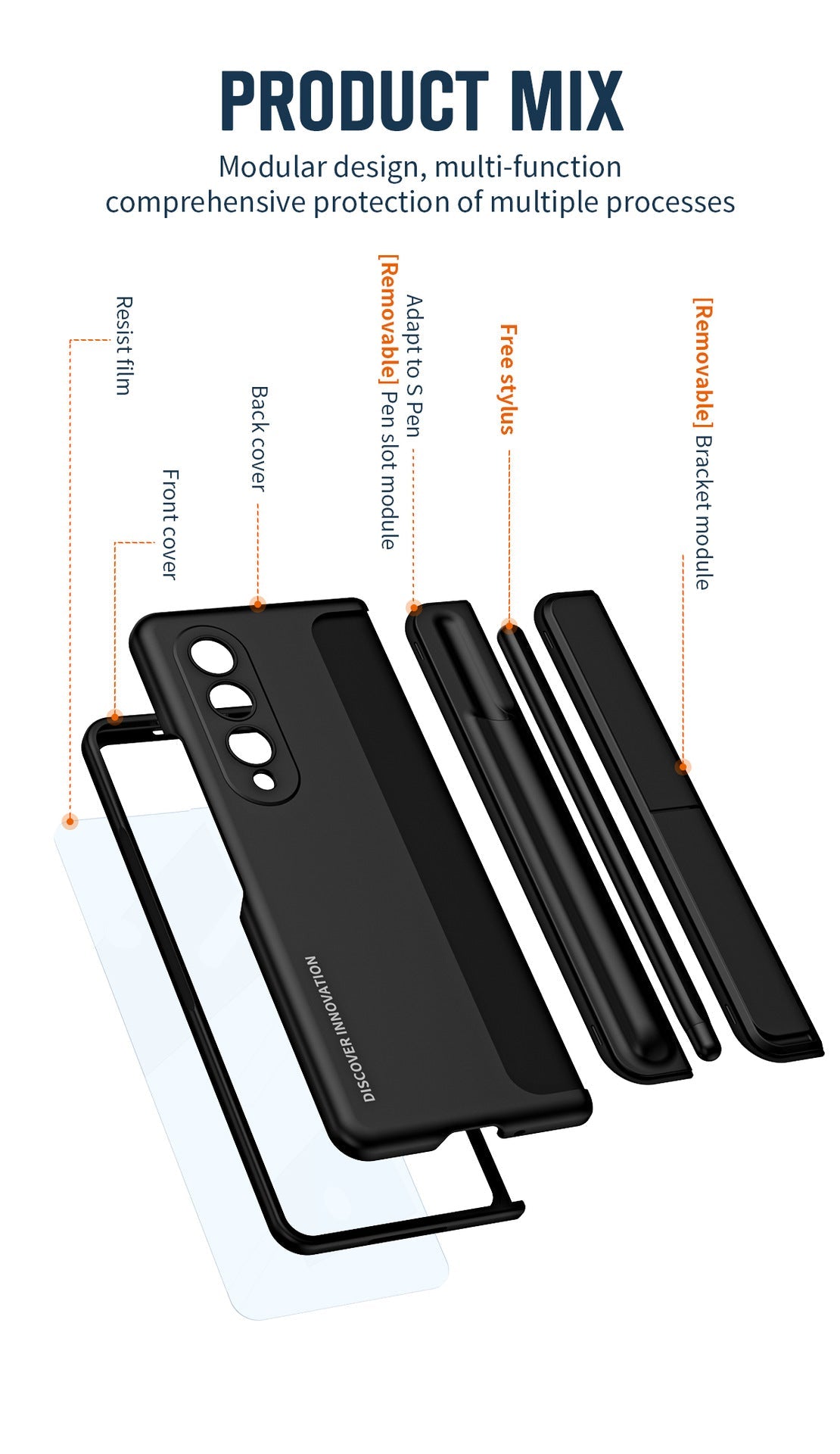 Samsung Galaxy Z Fold 5 Case with Tempered Glass Protector and Detachable Pen Slot