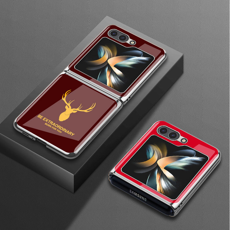 Simple Deer Head Samsung Z Flip5 Shell Electroplated Glass Protective Case