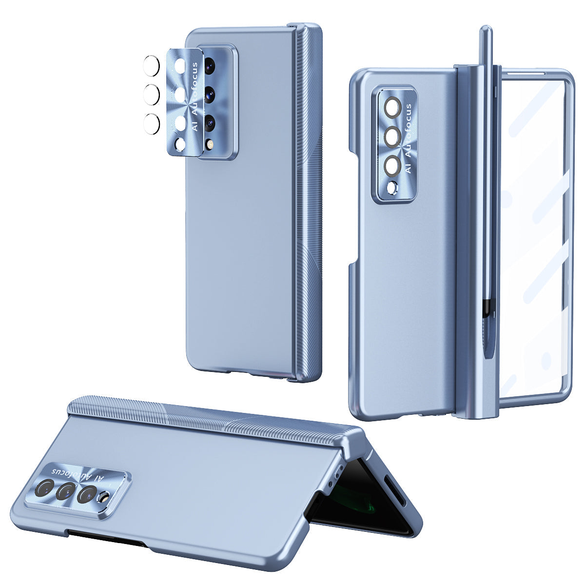 Pen Holder Luxury Full Protection Case for Samsung Galaxy Z Fold4 5G Fold3 with Tempered Glass Film