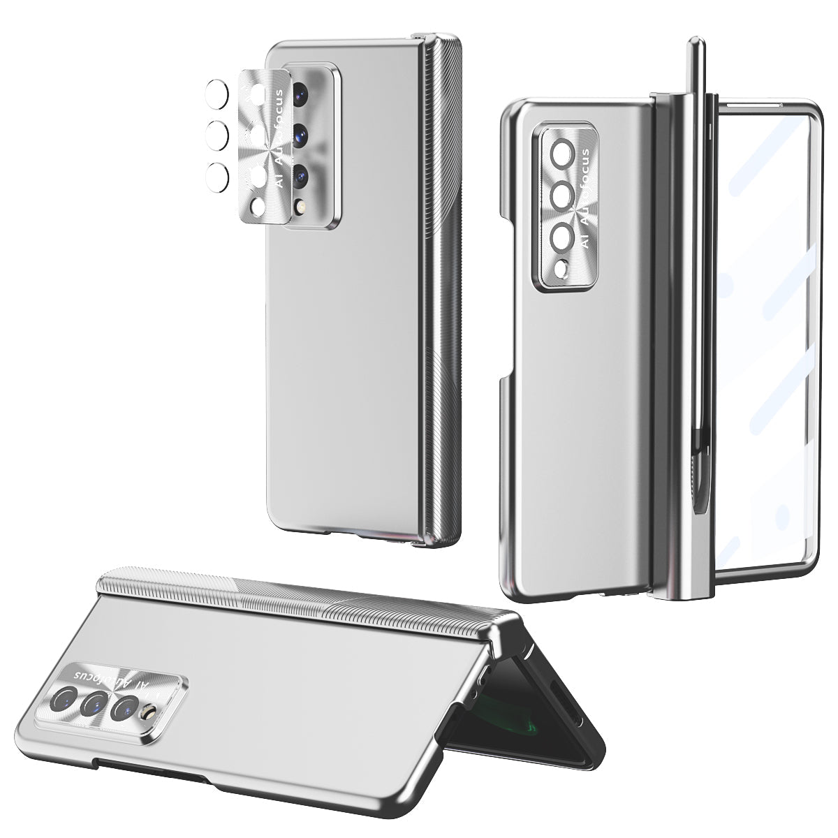 Pen Holder Luxury Full Protection Case for Samsung Galaxy Z Fold4 5G Fold3 with Tempered Glass Film