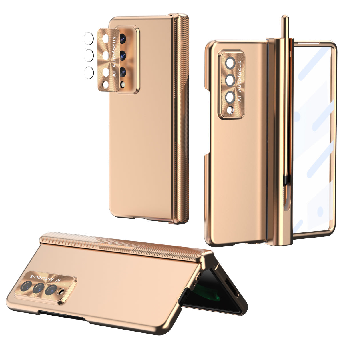 Pen Holder Luxury Full Protection Case for Samsung Galaxy Z Fold4 5G Fold3 with Tempered Glass Film