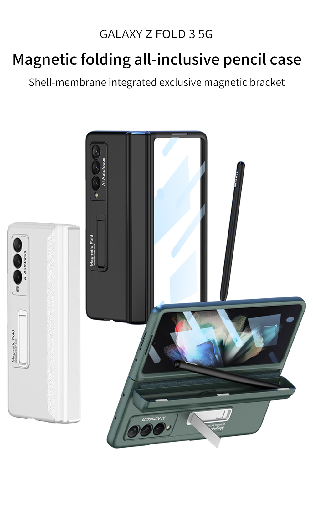 Magnetic All-included Pen Case For Galaxy Z Fold 3 Case Back Screen Glass Holder Cover For Samsung Galaxy Z Fold3