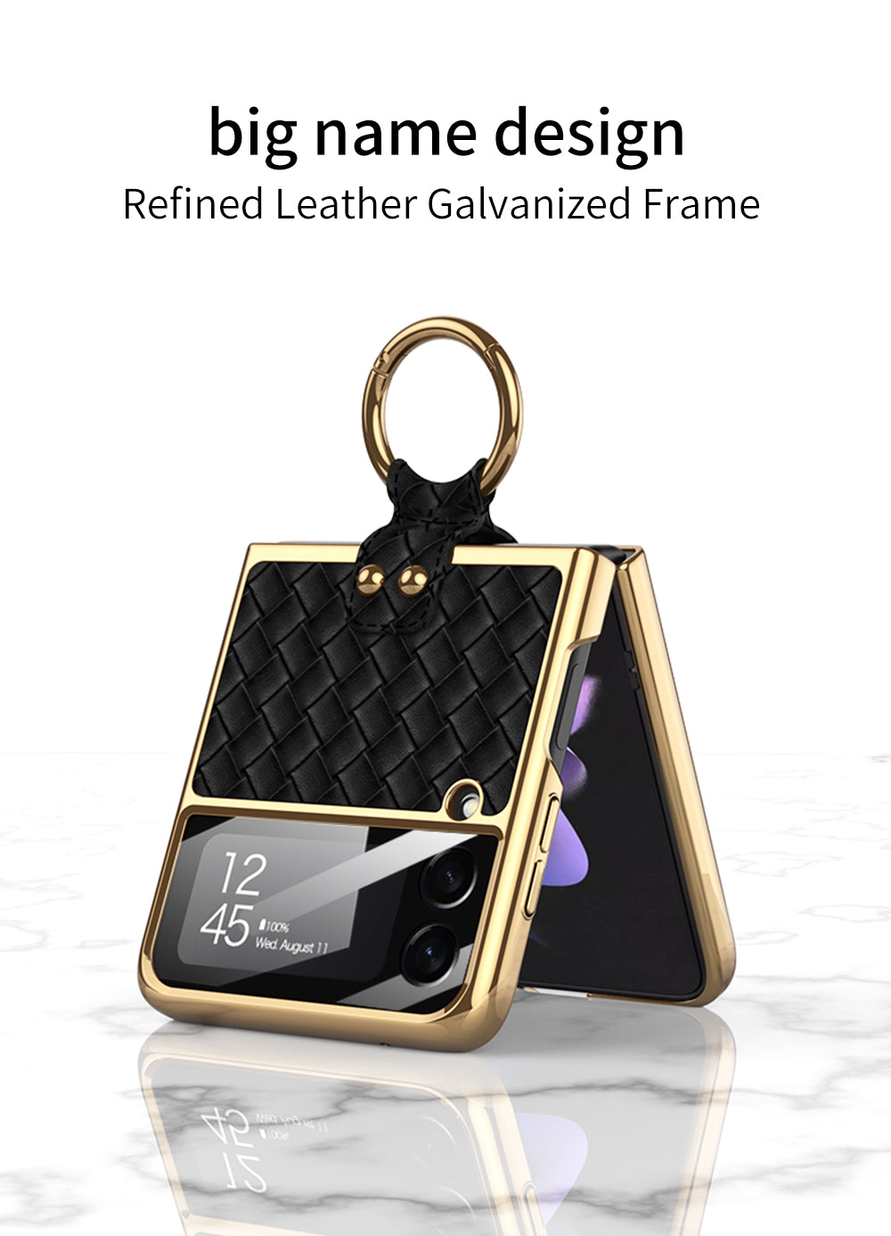 Electroplated Braided Leather Case For Samsung Galaxy Z Flip 3 5G Back Tempered Glass Phone Cover For Galaxy Z Flip3 Case
