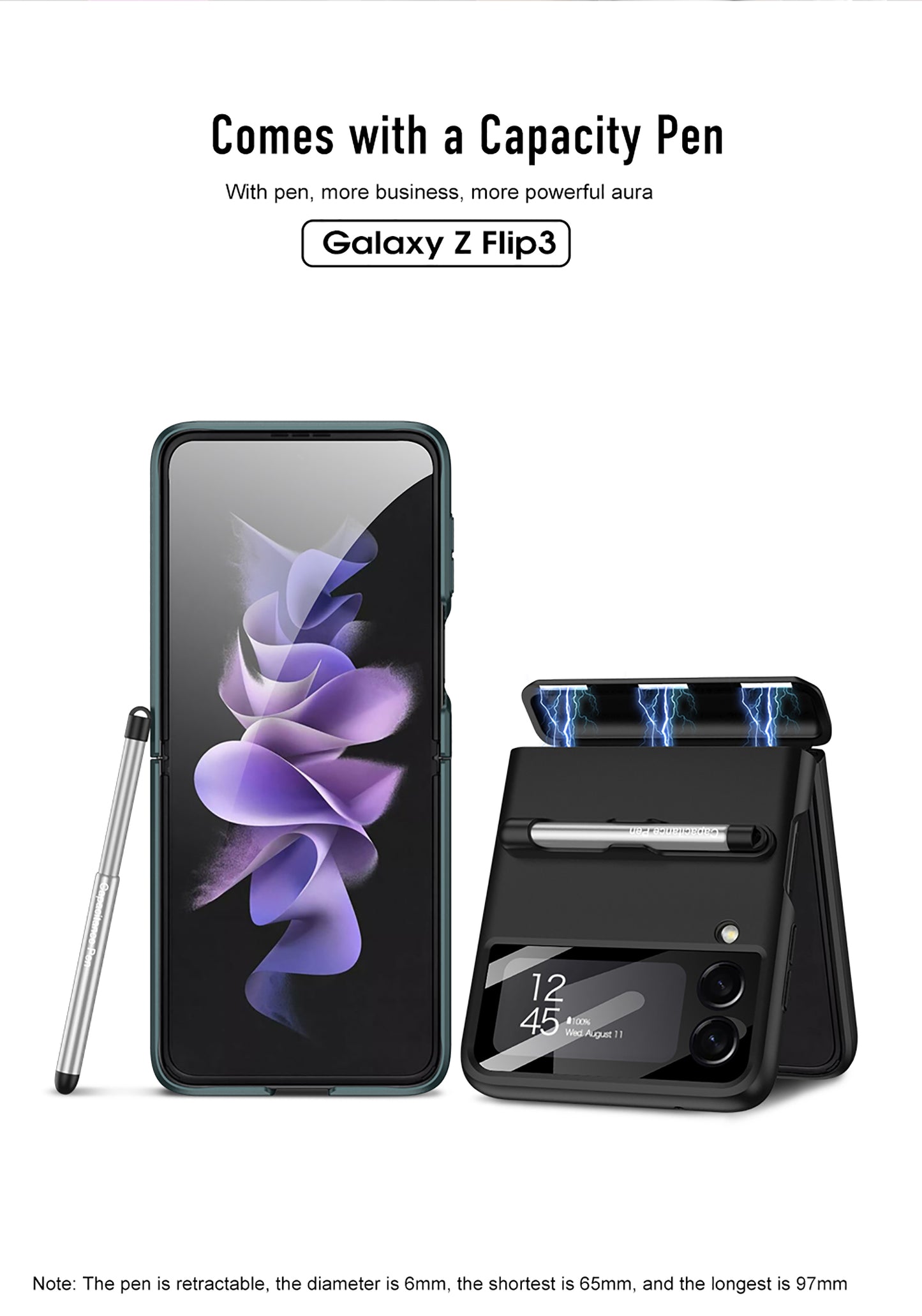 Magnetic hinge Slim Case For Samsung Galaxy Z Flip 3 5G With Capacitive Pen Slot Plastic Phone Cover For Galaxy Z Flip3 Case