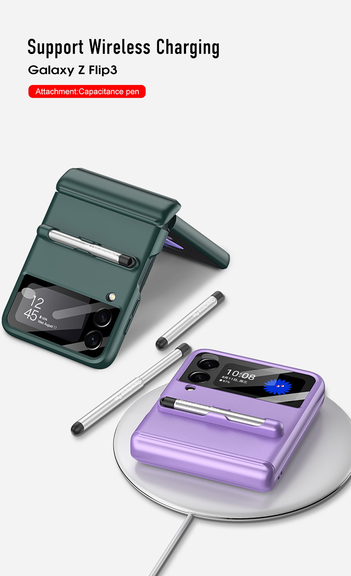 Magnetic hinge Slim Case For Samsung Galaxy Z Flip 3 5G With Capacitive Pen Slot Plastic Phone Cover For Galaxy Z Flip3 Case