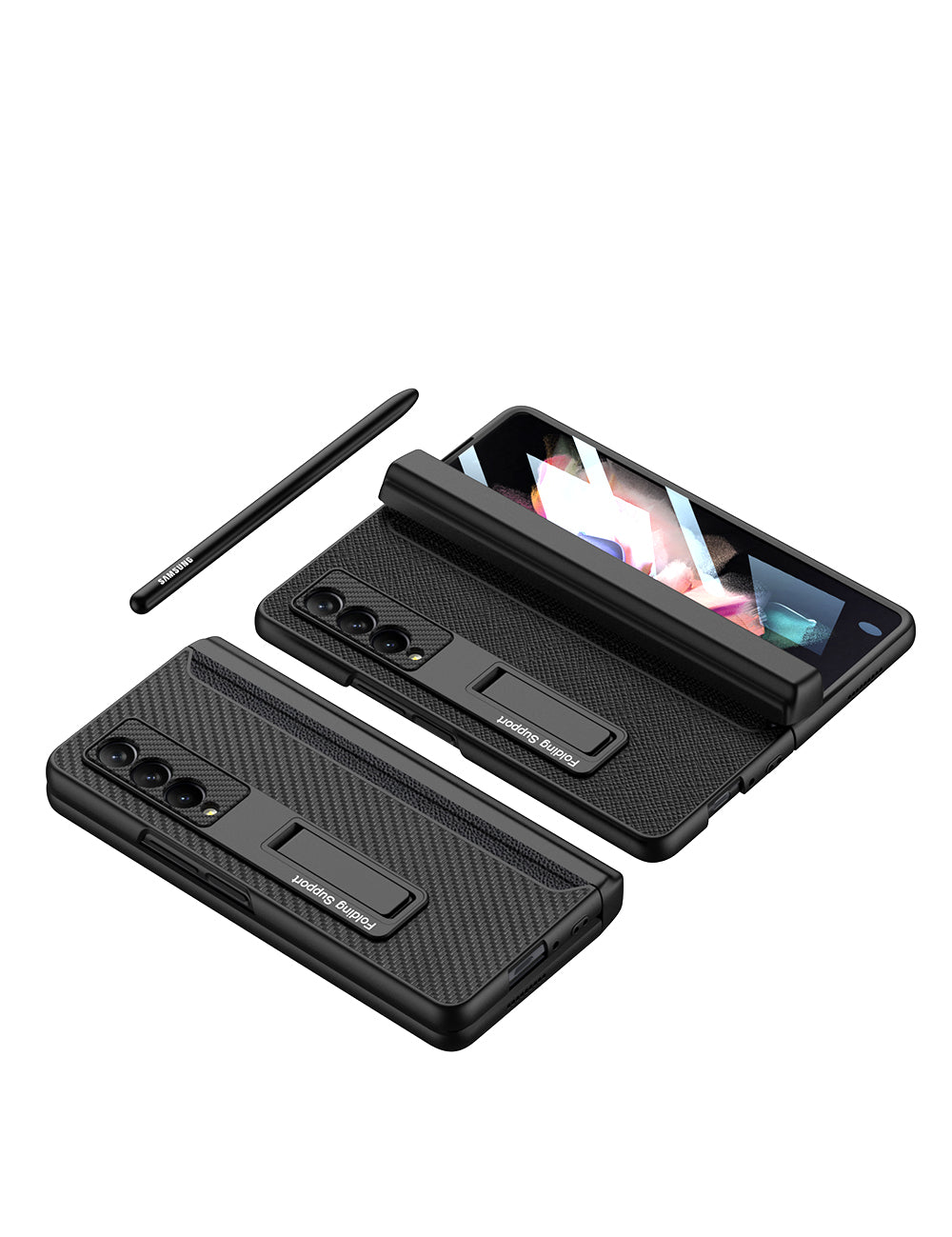 Magnetic Leather Screen Glass All-included Cover For Samsung Galaxy Z Fold 3 Pen Case Holder Phone Case For Galaxy Z Fold3