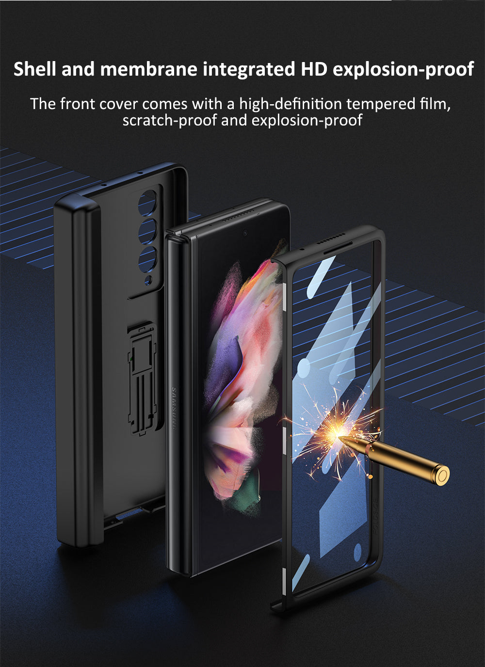 Magnetic Leather Screen Glass All-included Cover For Samsung Galaxy Z Fold 3 Pen Case Holder Phone Case For Galaxy Z Fold3