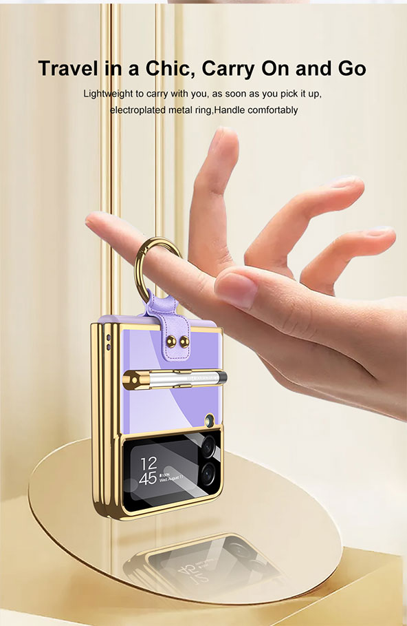 Luxury Plating Cover For Samsung Galaxy Z Flip 3 Case Back Protector Film With Ring Stand Hard Cover For Galaxy Z Flip3 Case