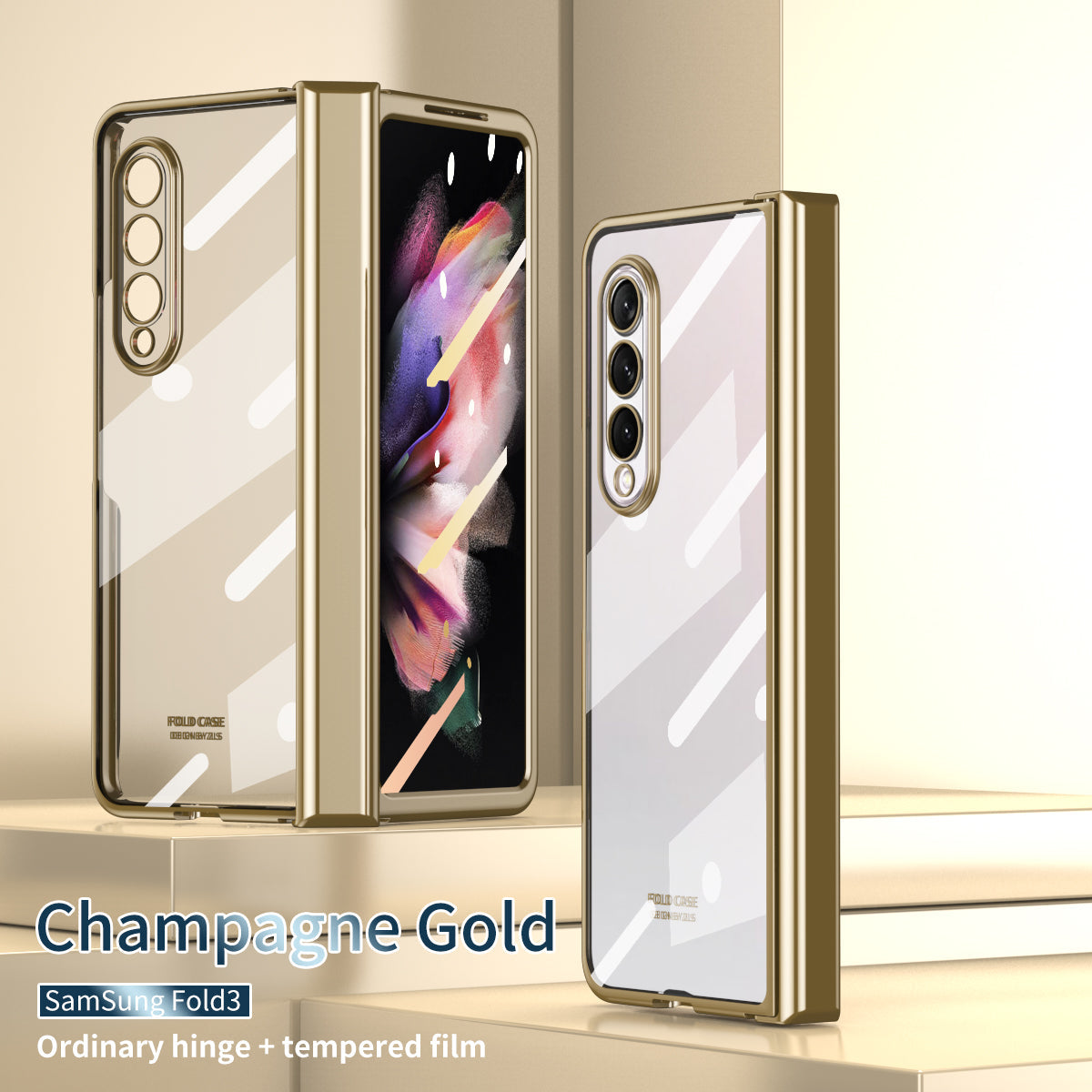 S Pen Fold Edition Case for Samsung Galaxy Z Fold 2 Z Fold 3 Pencil Slot Electroplating Clear Back Cover with Tempered Glass