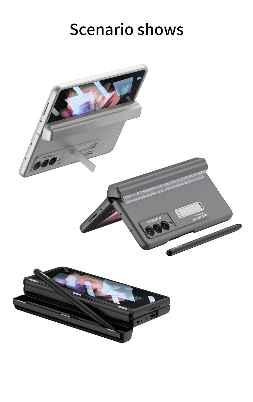 Magnetic All-included Pen Case For Galaxy Z Fold 3 Case Back Screen Glass Holder Cover For Samsung Galaxy Z Fold3