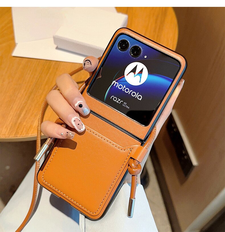 Luxury Simple Business Crossbody Lanyard Card Holder Phone Case For Motorola Razr 40
