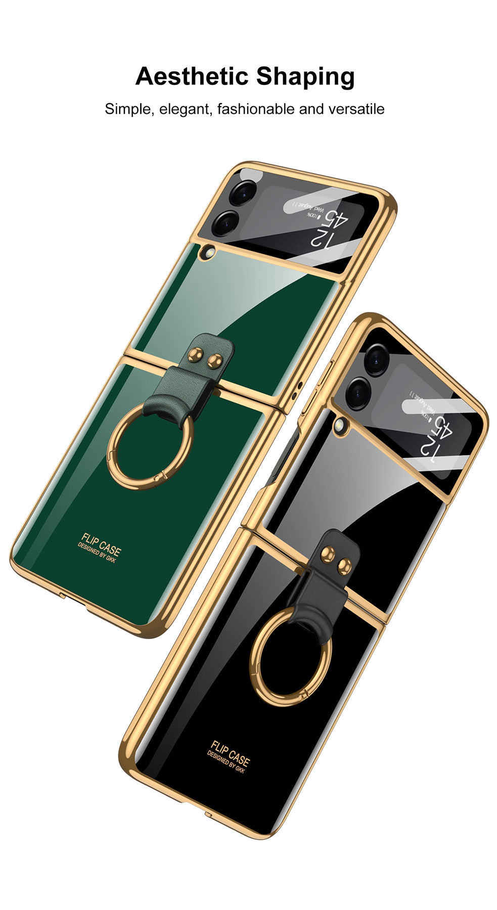 Tempered Glass Ring Case For Samsung Galaxy Z Flip 3 5G Luxury Back Screen Glass Plating Phone Cover For Galaxy Z Flip3 Case