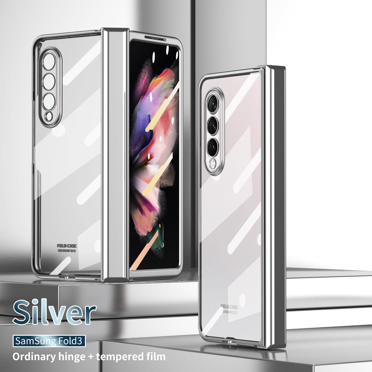 S Pen Fold Edition Case for Samsung Galaxy Z Fold 2 Z Fold 3 Pencil Slot Electroplating Clear Back Cover with Tempered Glass