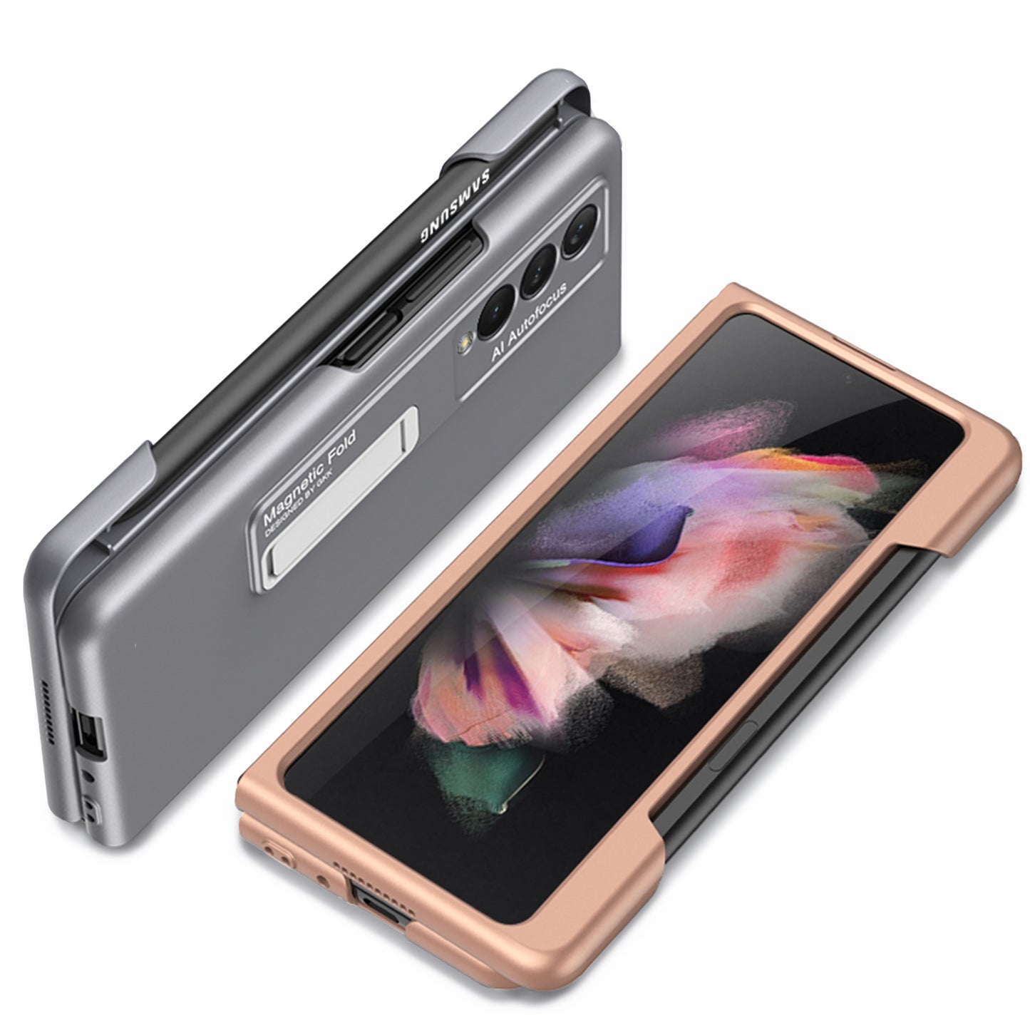 Ultra-thin Magnetic Stand Case For Samsung Galaxy Z Fold 3 5G With Edge Pen Slot Hard Phone Cover For Samsung Z Fold 3 Case