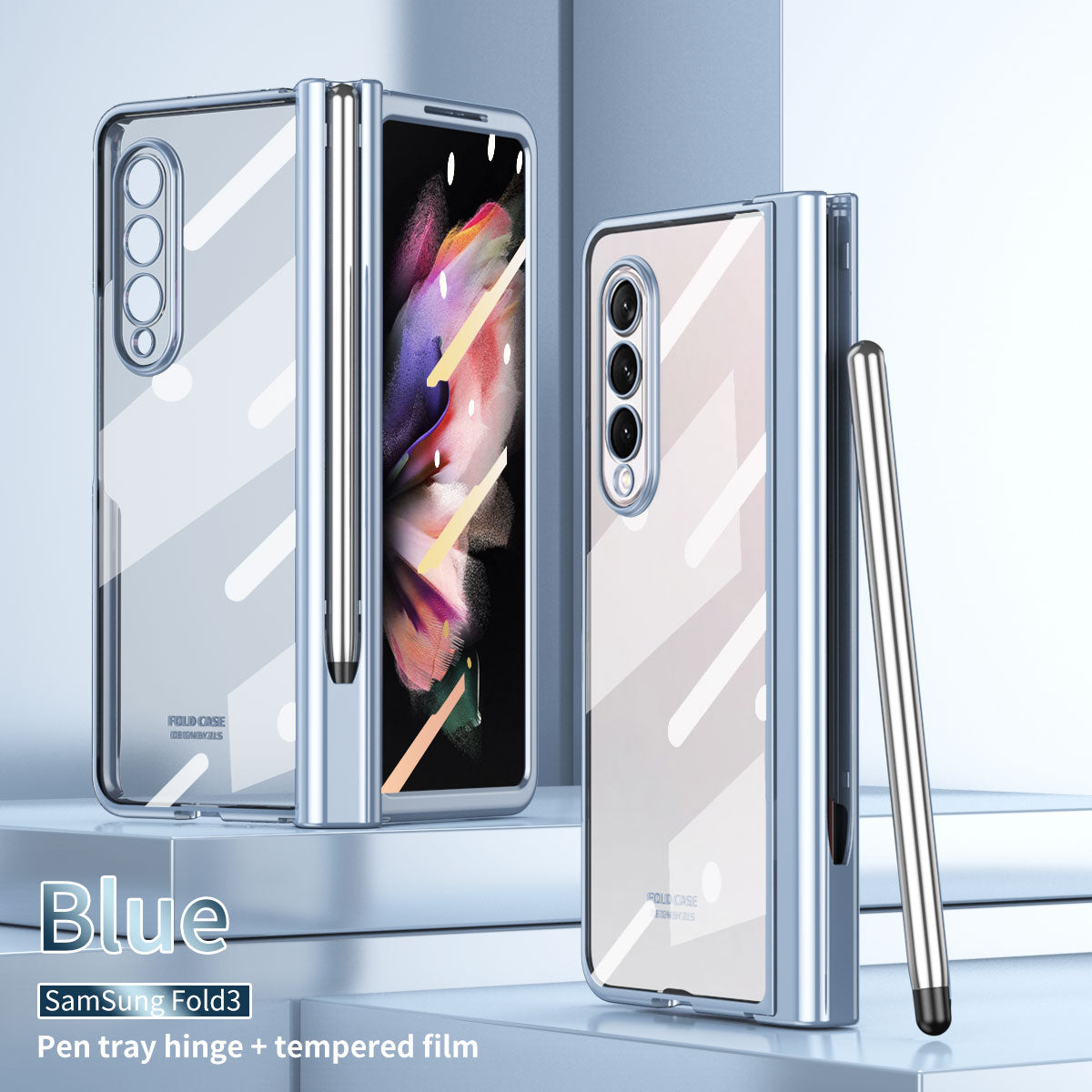 S Pen Fold Edition Case for Samsung Galaxy Z Fold 2 Z Fold 3 Pencil Slot Electroplating Clear Back Cover with Tempered Glass