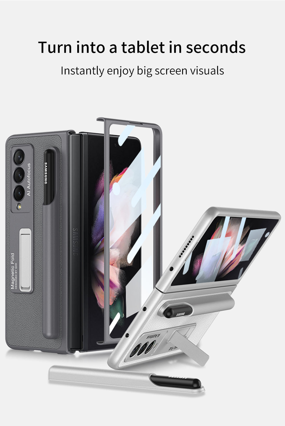 Luxury Leather All-included Protection Cover For Samsung Galaxy Z Fold 3 Case Pen Holder Stander Plastic For Galaxy Z Fold3
