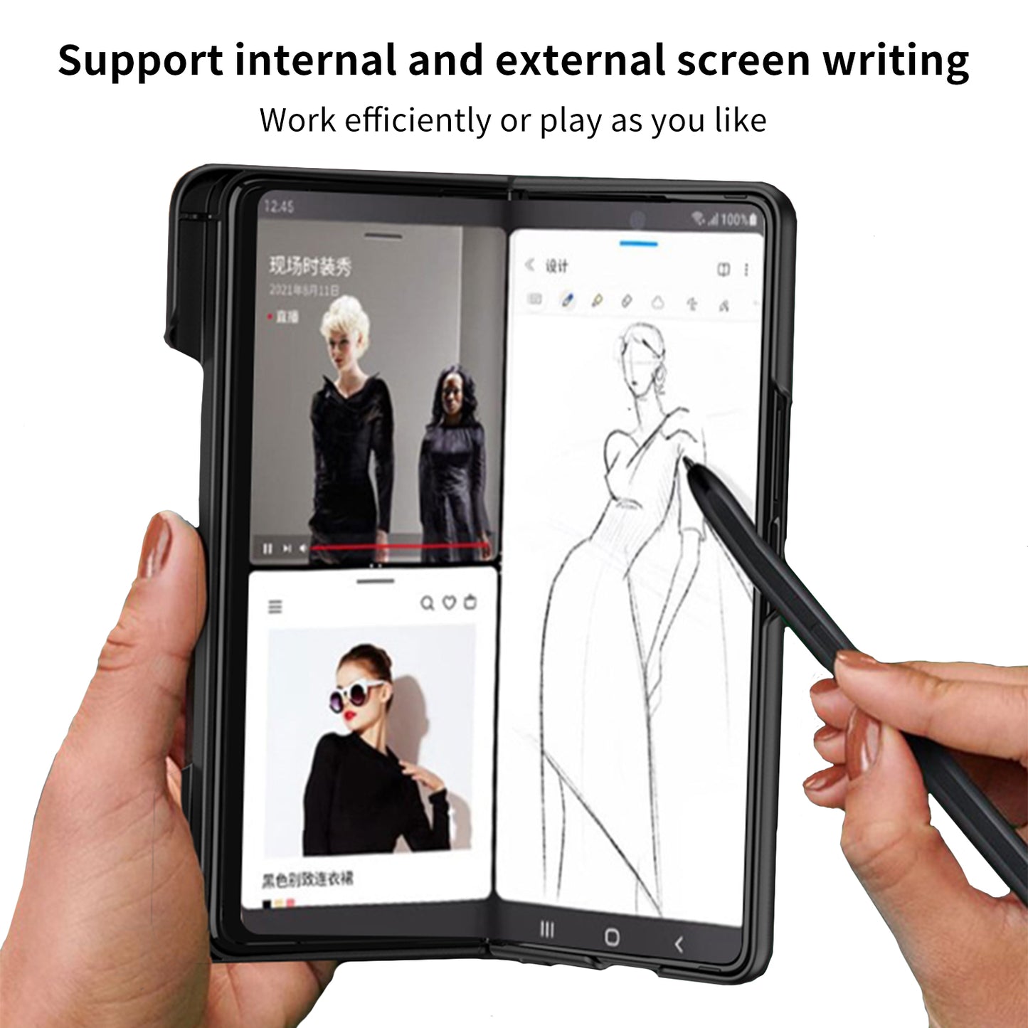 Ultra-thin Magnetic Stand Case For Samsung Galaxy Z Fold 3 5G With Edge Pen Slot Hard Phone Cover For Samsung Z Fold 3 Case