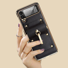 Carregar imagem no visualizador da galeria, Samsung Galaxy Z Flip4 5G Case Plating Hinge PU Leather Protection Ring Stand Cover for Samsung Z Flip4
