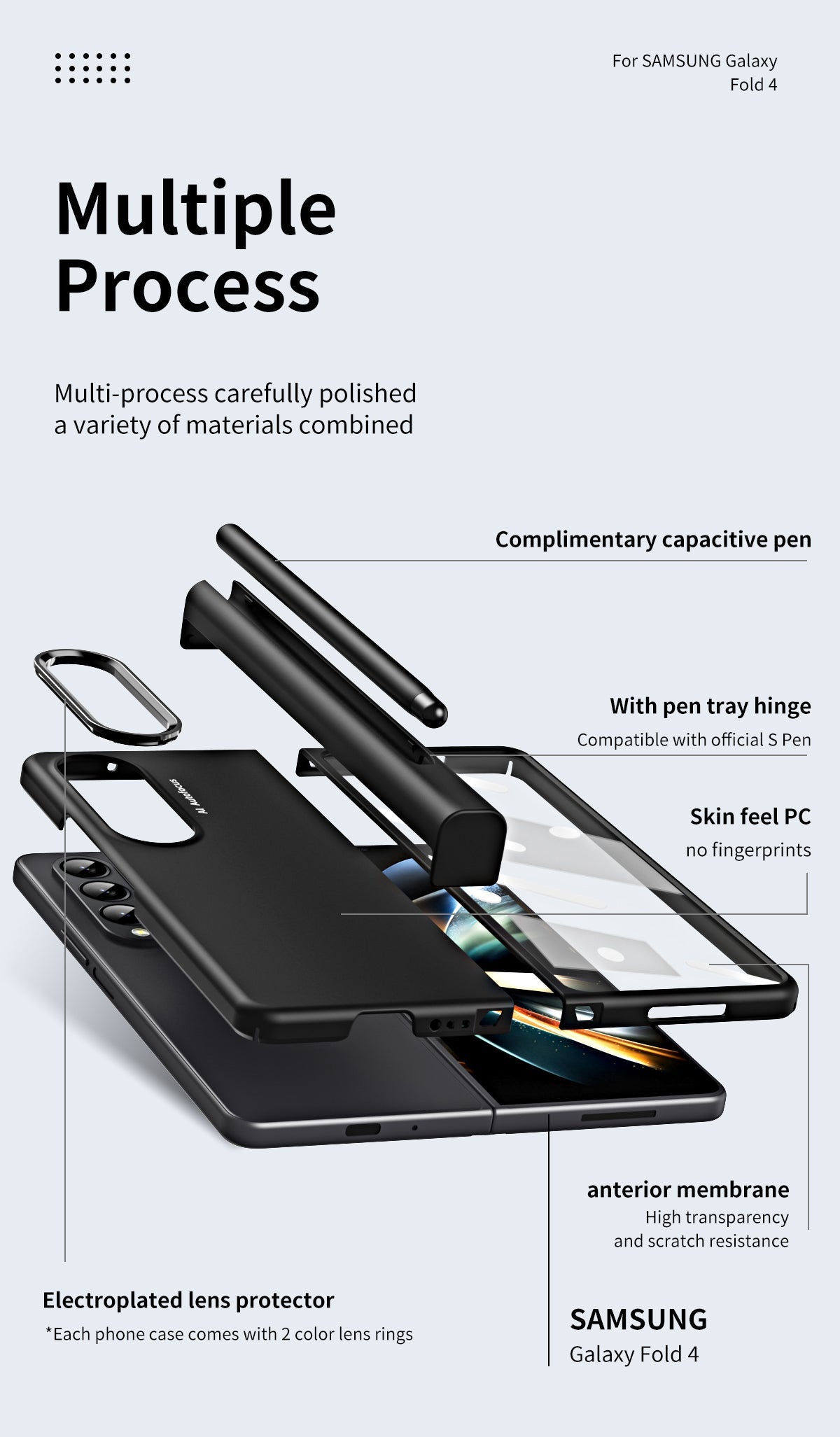 2 Pcs Lens Ring for Samsung Z Fold 4 Hinge Case With Pen Slot Add Touch Pen for Galaxy Z Fold 4 5G