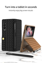 Carregar imagem no visualizador da galeria, Leather Weaving BV Grid Case For Samsung Galaxy Z Fold 3 5G Card Clip Slot Phone Cover For Galaxy Z Fold 3 Case Included Pen
