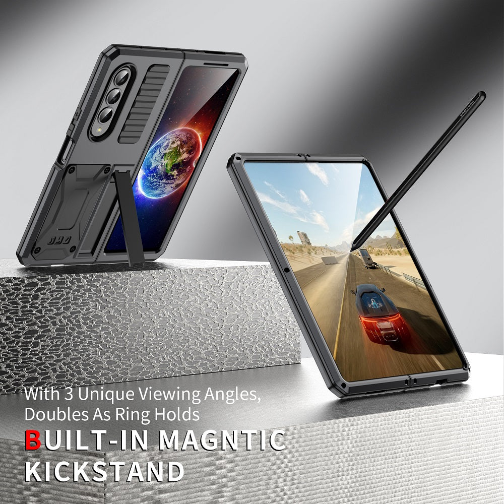 Samsung Galaxy Z Fold4 5G Case Aluminum Alloy Metal Heavy Duty Protection Stand Back Cover for Samsung Z Fold4 Capa