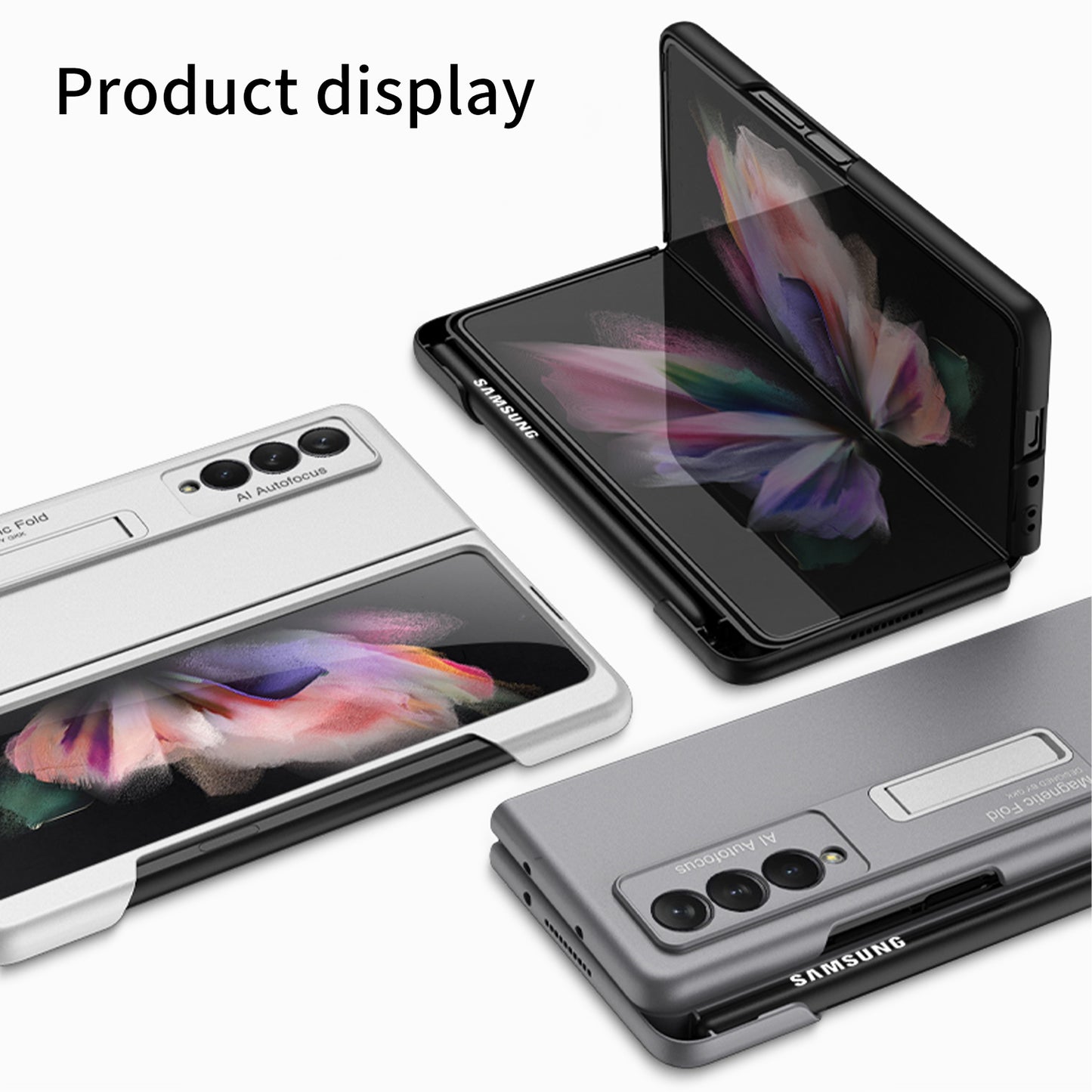 Ultra-thin Magnetic Stand Case For Samsung Galaxy Z Fold 3 5G With Edge Pen Slot Hard Phone Cover For Samsung Z Fold 3 Case