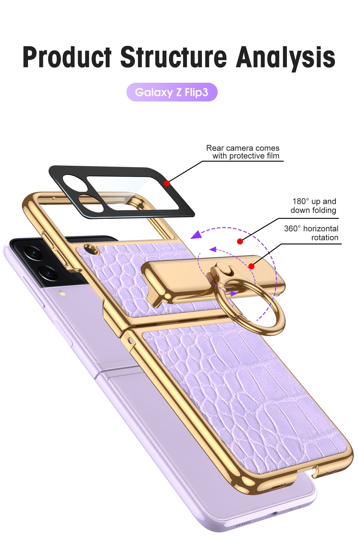 Magnetic Hinge Leather Texture Cover For Samsung Galaxy Z Flip 3 Case Back Screen Glass Plating Hard For Galaxy Z Flip3 Case
