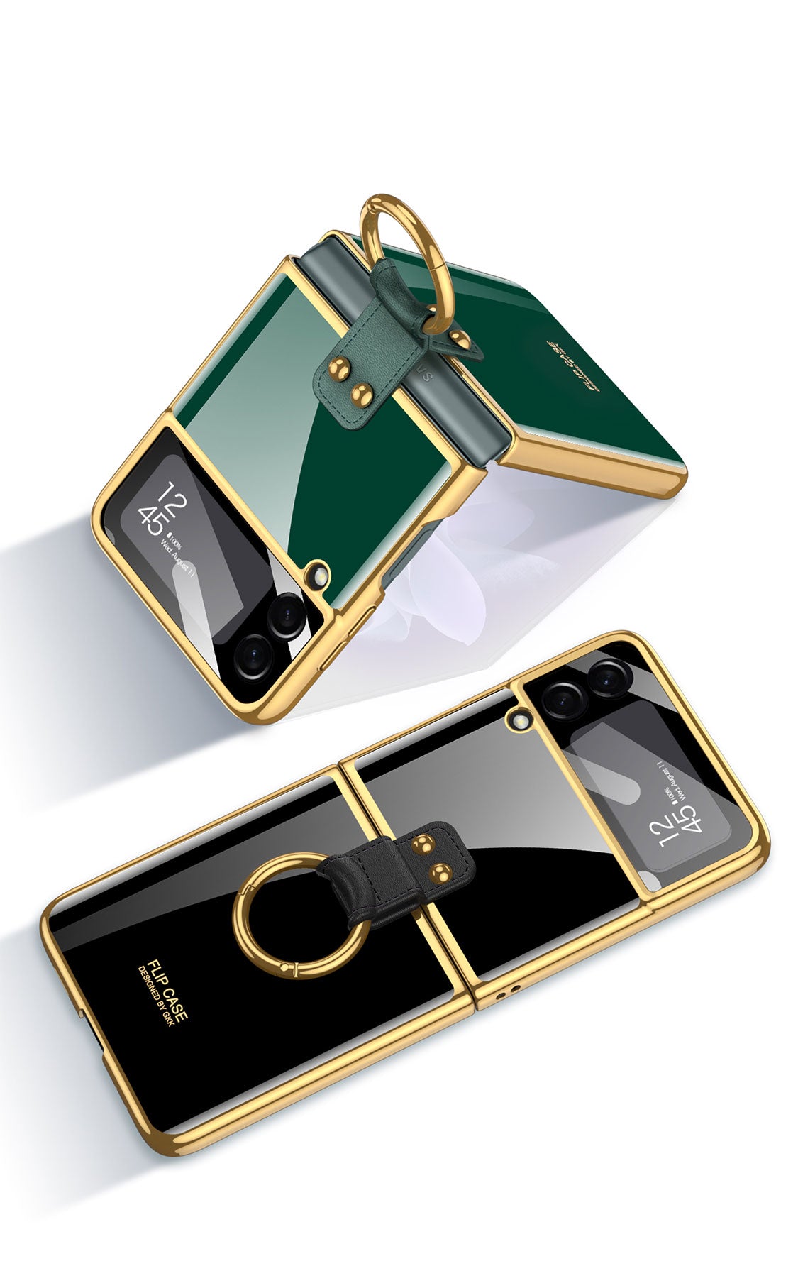 Tempered Glass Ring Case For Samsung Galaxy Z Flip 3 5G Luxury Back Screen Glass Plating Phone Cover For Galaxy Z Flip3 Case