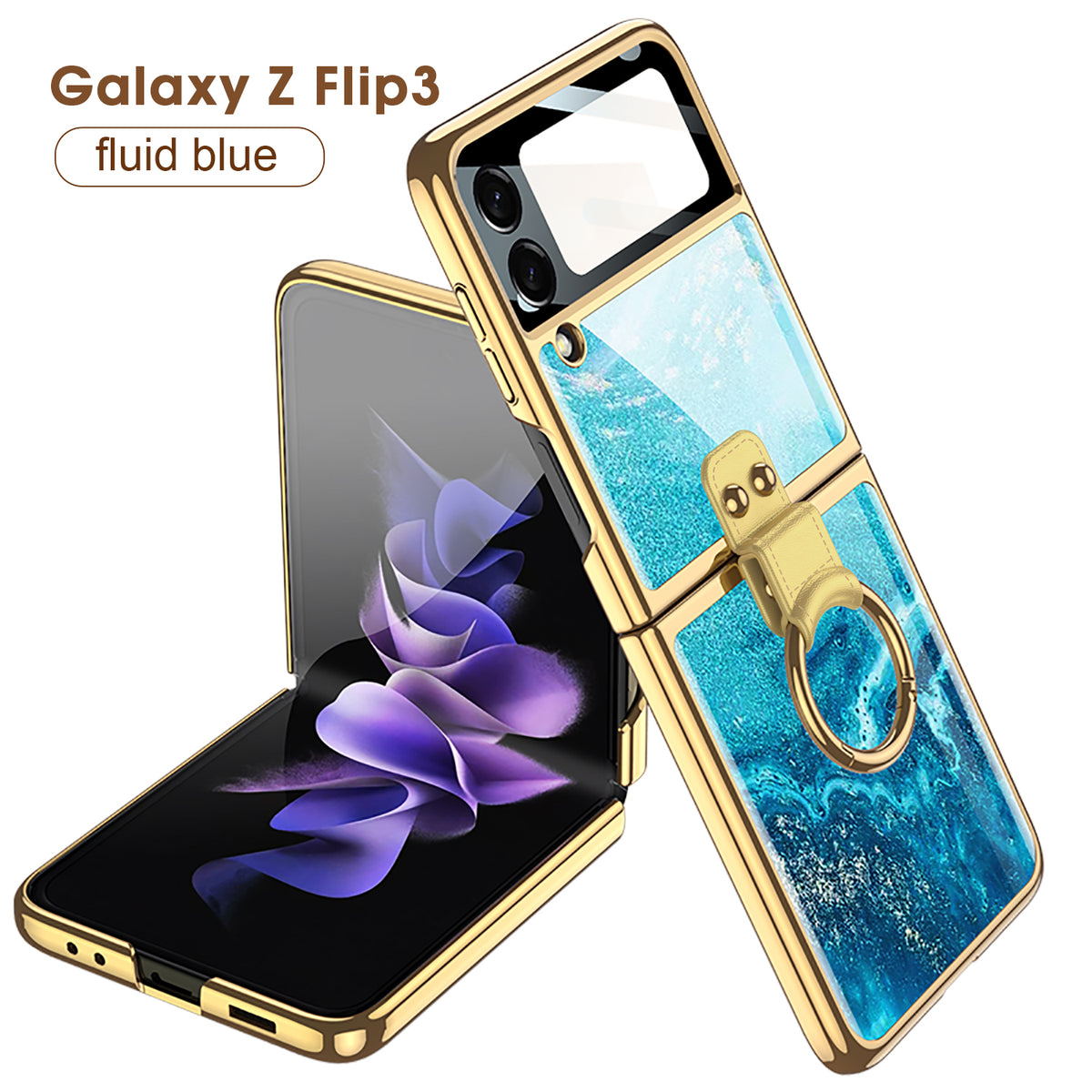 Painted Tempered Glass Ring Stand Cover For Samsung Galaxy Z Flip Fold 3 2 Case Plating Frame For Galaxy Z Flip3 Fold3 CASE