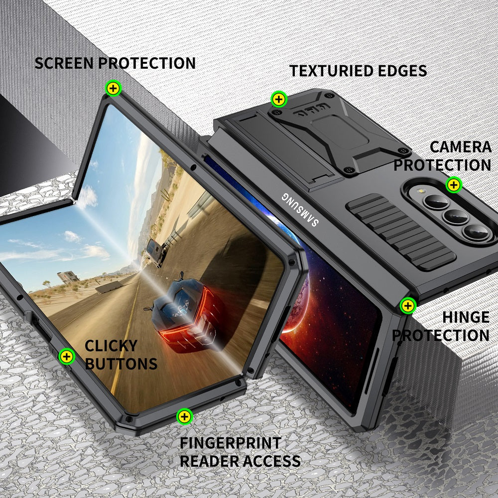 Samsung Galaxy Z Fold4 5G Case Aluminum Alloy Metal Heavy Duty Protection Stand Back Cover for Samsung Z Fold4 Capa