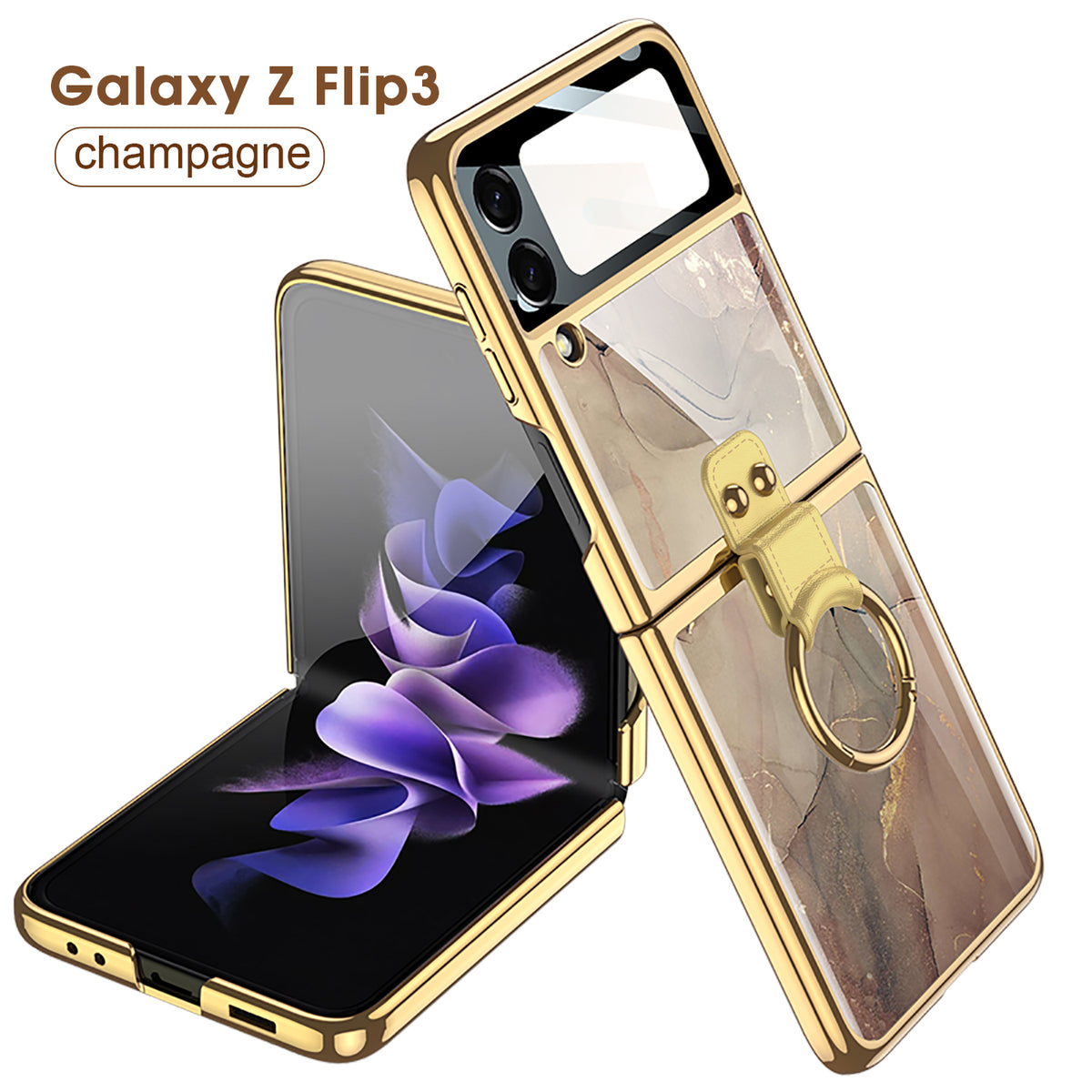 Painted Tempered Glass Ring Stand Cover For Samsung Galaxy Z Flip Fold 3 2 Case Plating Frame For Galaxy Z Flip3 Fold3 CASE