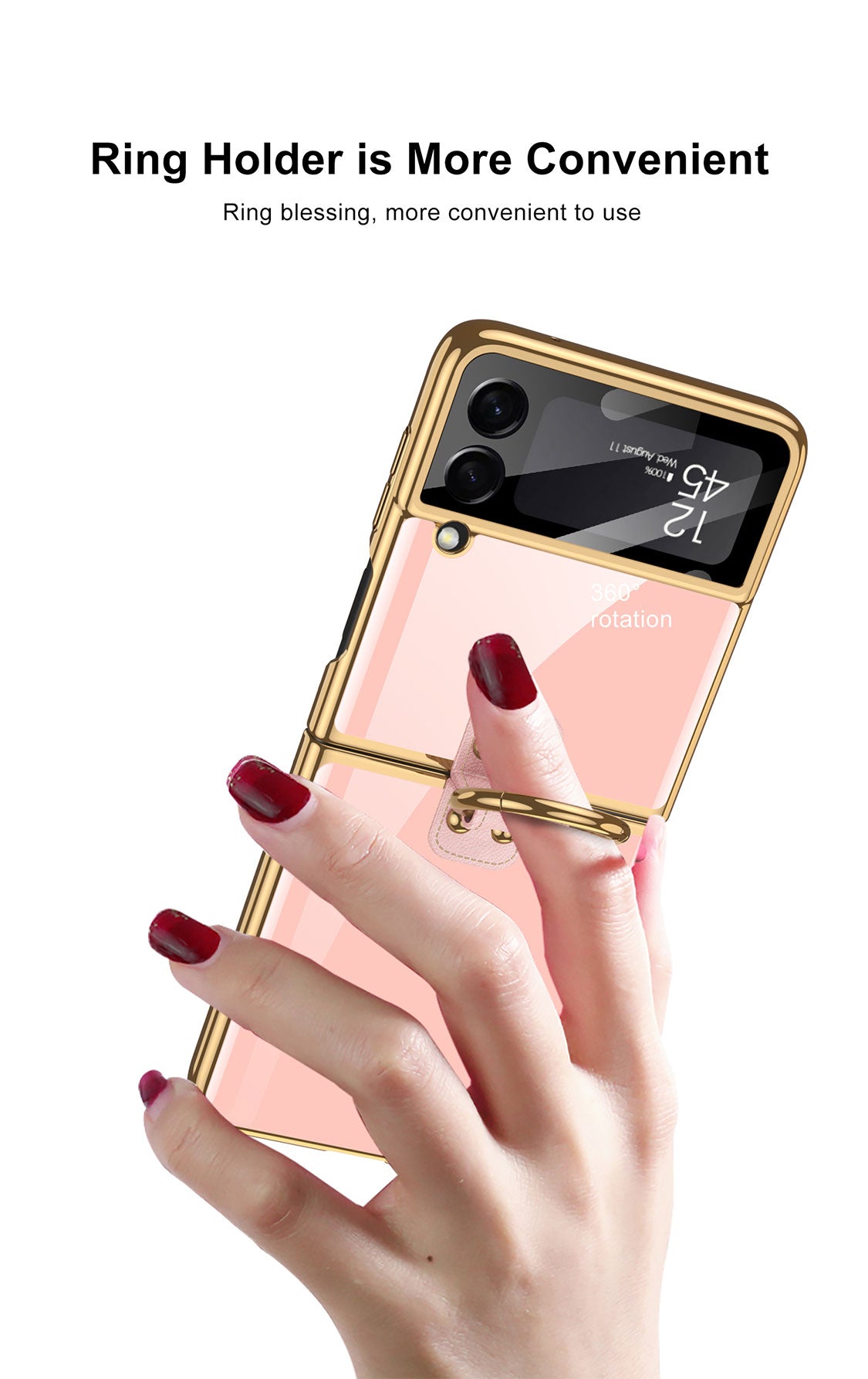 Tempered Glass Ring Case For Samsung Galaxy Z Flip 3 5G Luxury Back Screen Glass Plating Phone Cover For Galaxy Z Flip3 Case