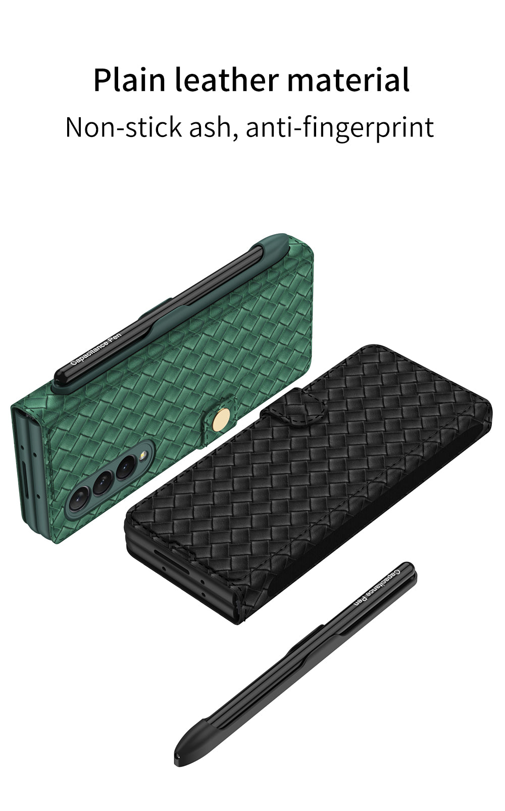 Leather Weaving BV Grid Case For Samsung Galaxy Z Fold 3 5G Card Clip Slot Phone Cover For Galaxy Z Fold 3 Case Included Pen