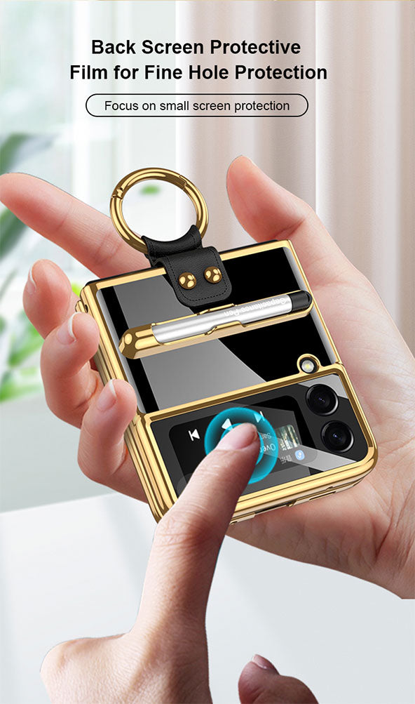 Luxury Plating Cover For Samsung Galaxy Z Flip 3 Case Back Protector Film With Ring Stand Hard Cover For Galaxy Z Flip3 Case