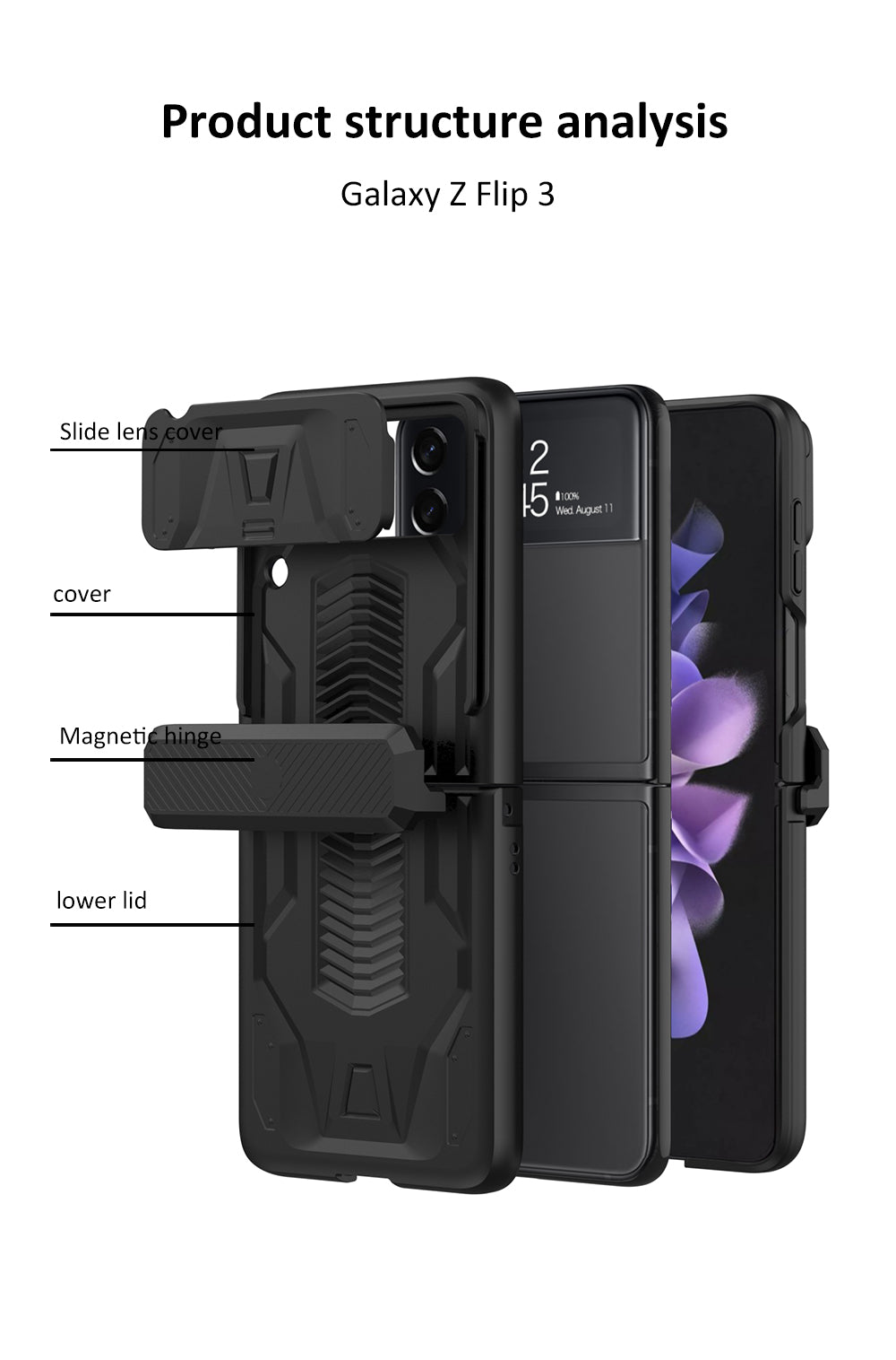 Magnetic Armored Camera Slide Cover For Samsung Galaxy Z Flip 3 Case All-included Hinge Plastic Hard For Galaxy Z Flip3 Case