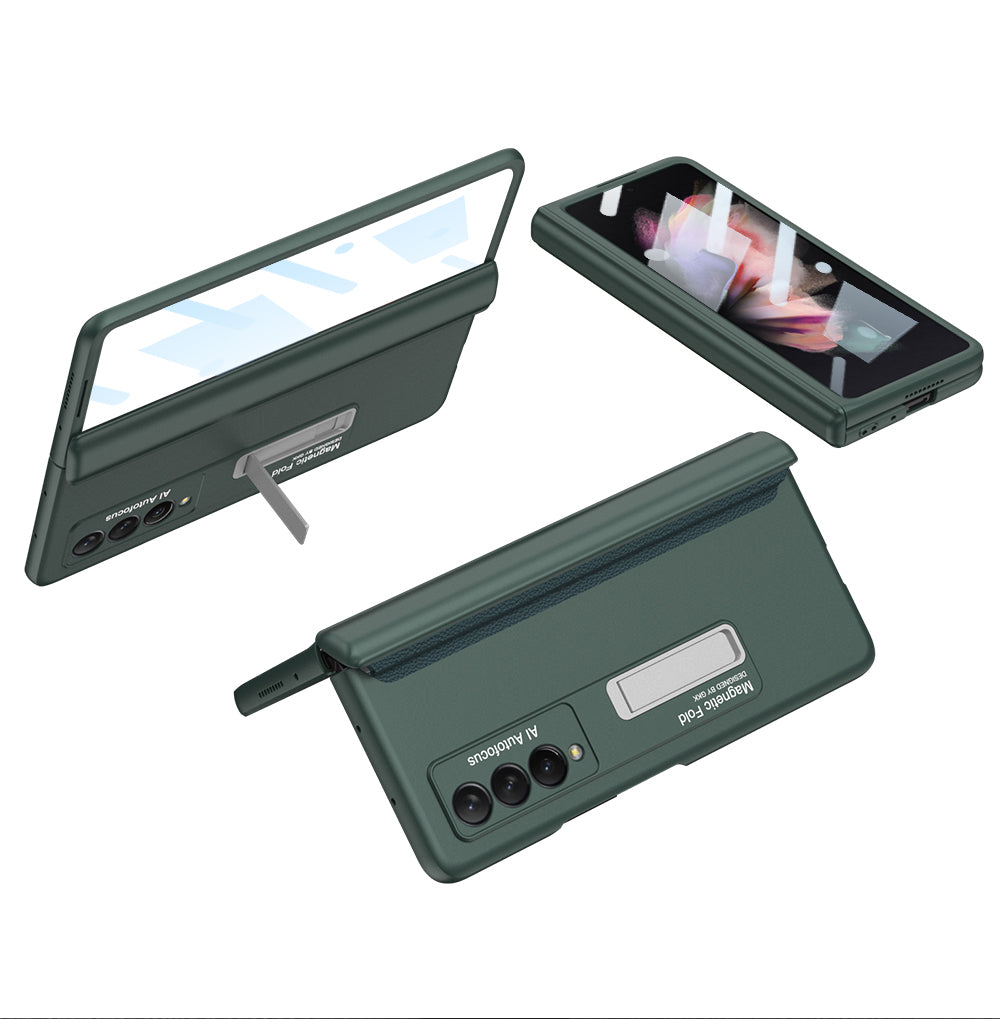 Magnetic Tempered Glass Stand Case For Samsung Galaxy Z Fold Flip 3 Bracket Stand Hard Phone Cover For Samsung Fold3