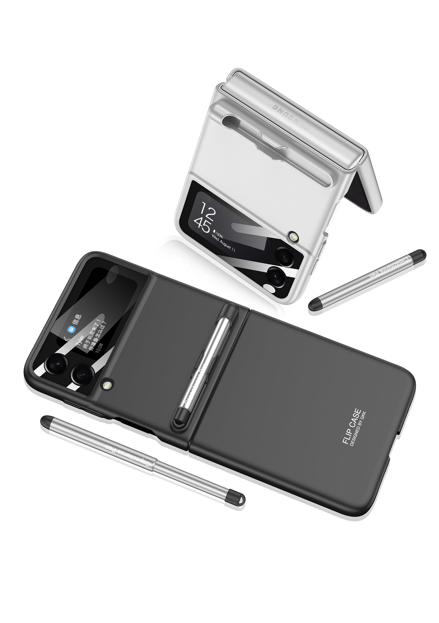 Ultra-thin With Capacitive Pen Plastic Case For Samsung Galaxy Z Flip 3 5G Screen Protector Hard Cover For Galaxy Flip3 Case