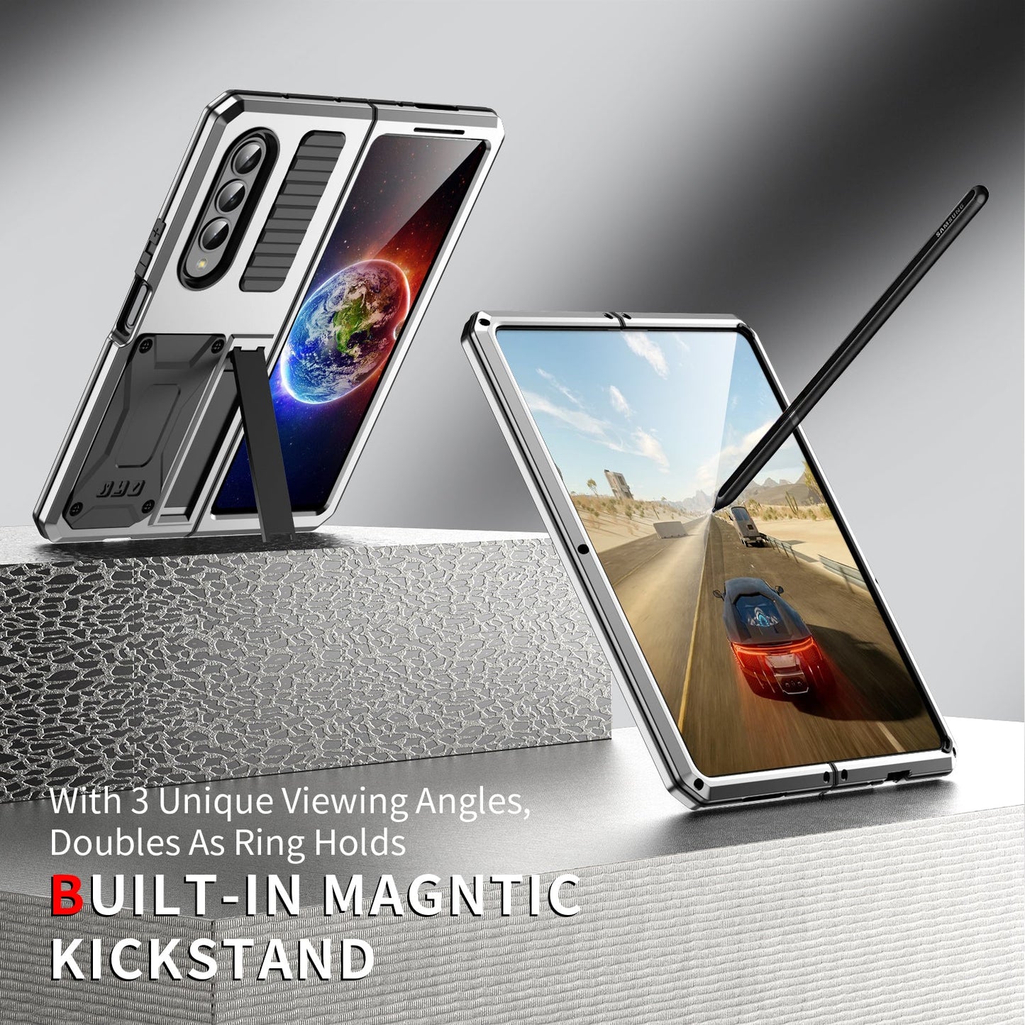 Samsung Galaxy Z Fold4 5G Case Aluminum Alloy Metal Heavy Duty Protection Stand Back Cover for Samsung Z Fold4 Capa