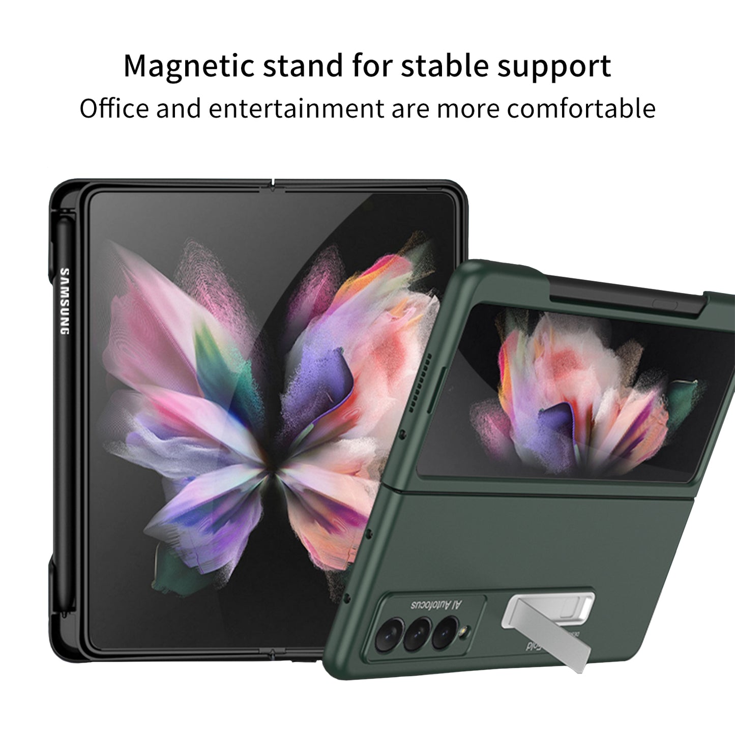 Ultra-thin Magnetic Stand Case For Samsung Galaxy Z Fold 3 5G With Edge Pen Slot Hard Phone Cover For Samsung Z Fold 3 Case