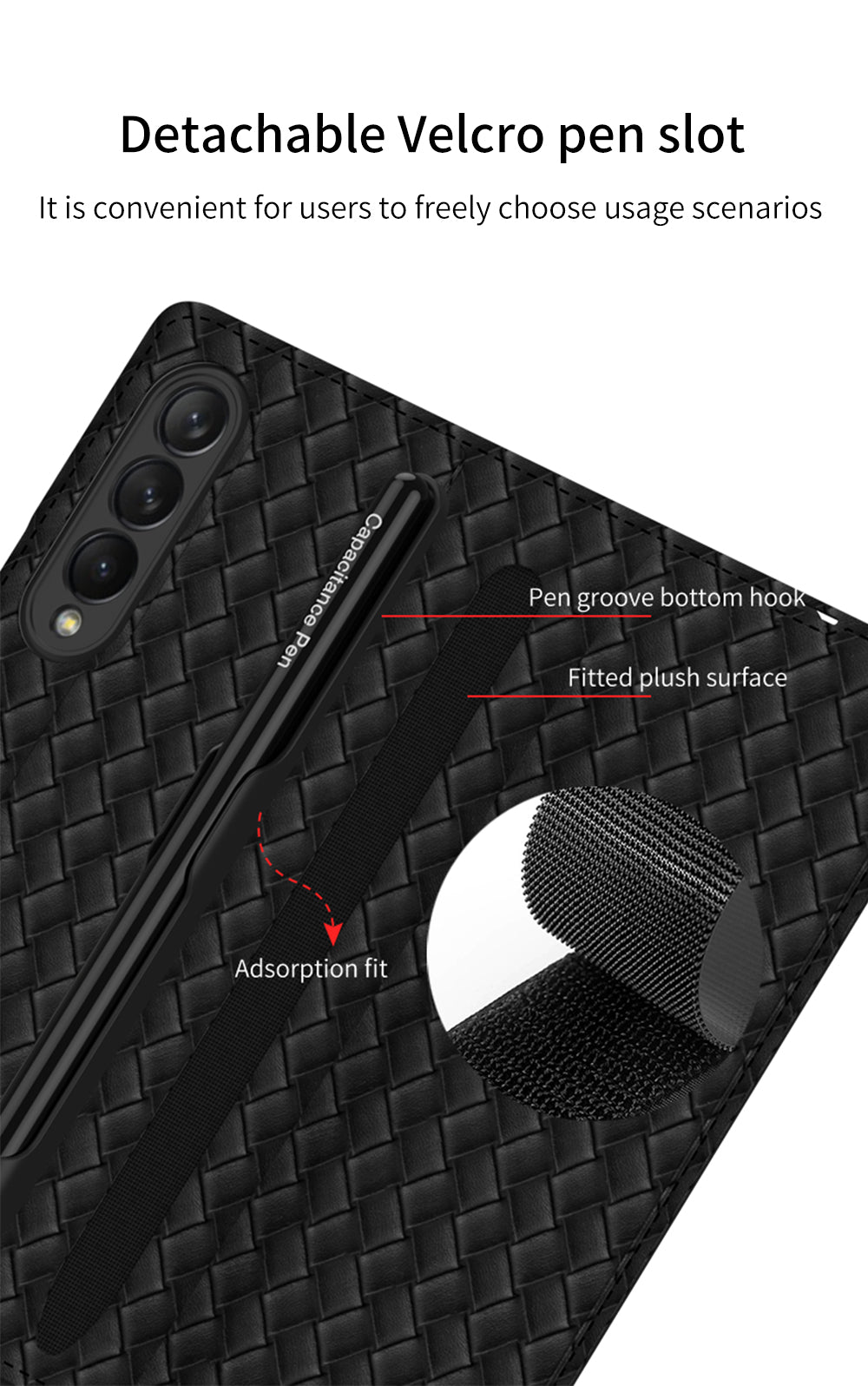 Leather Weaving BV Grid Case For Samsung Galaxy Z Fold 3 5G Card Clip Slot Phone Cover For Galaxy Z Fold 3 Case Included Pen