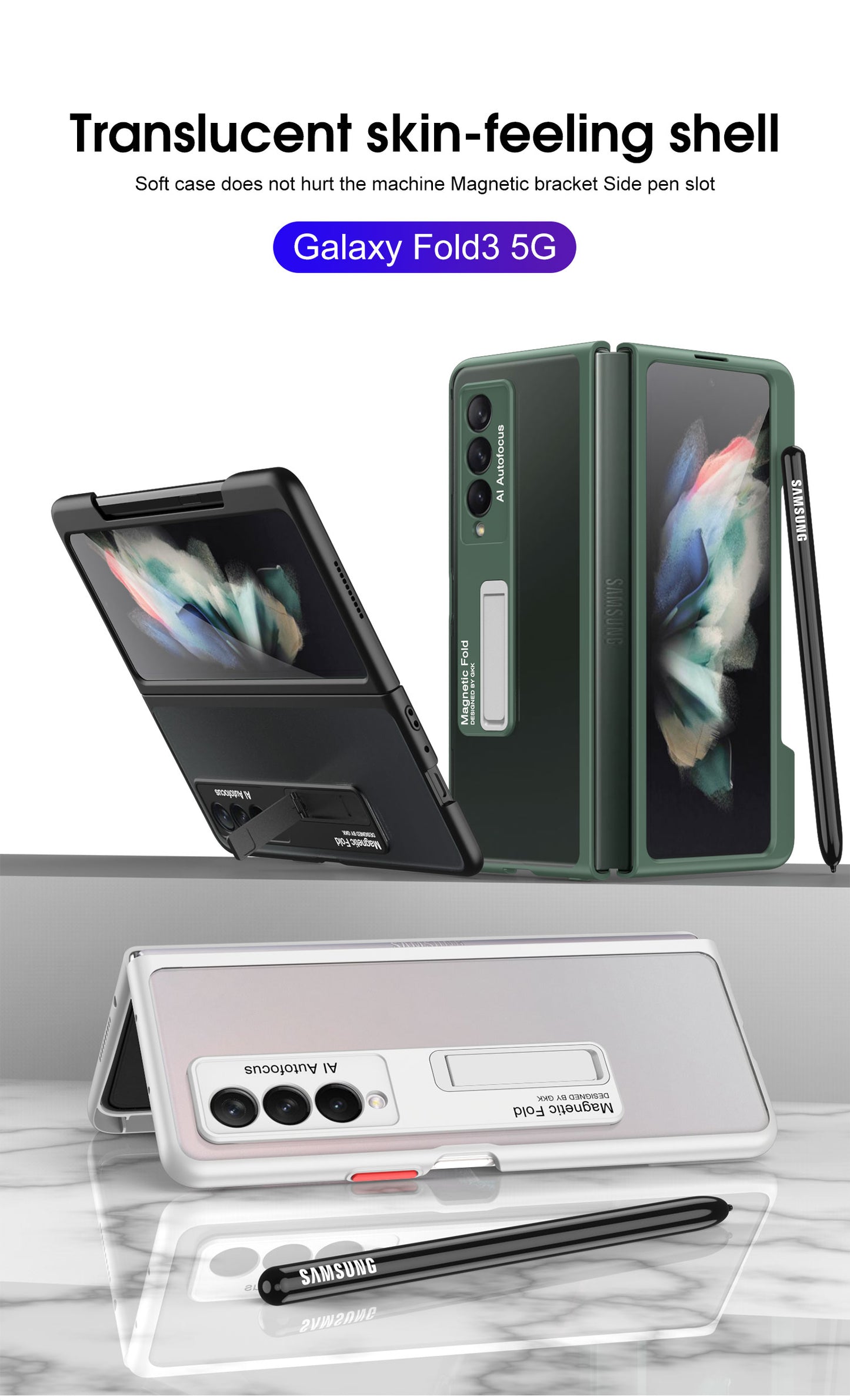 Frosted Translucent Case For Samsung Galaxy Z Fold 3 5G Magnetic Holder TPU Frame Hard Back Cover For Galaxy Z Fold3 5G Case