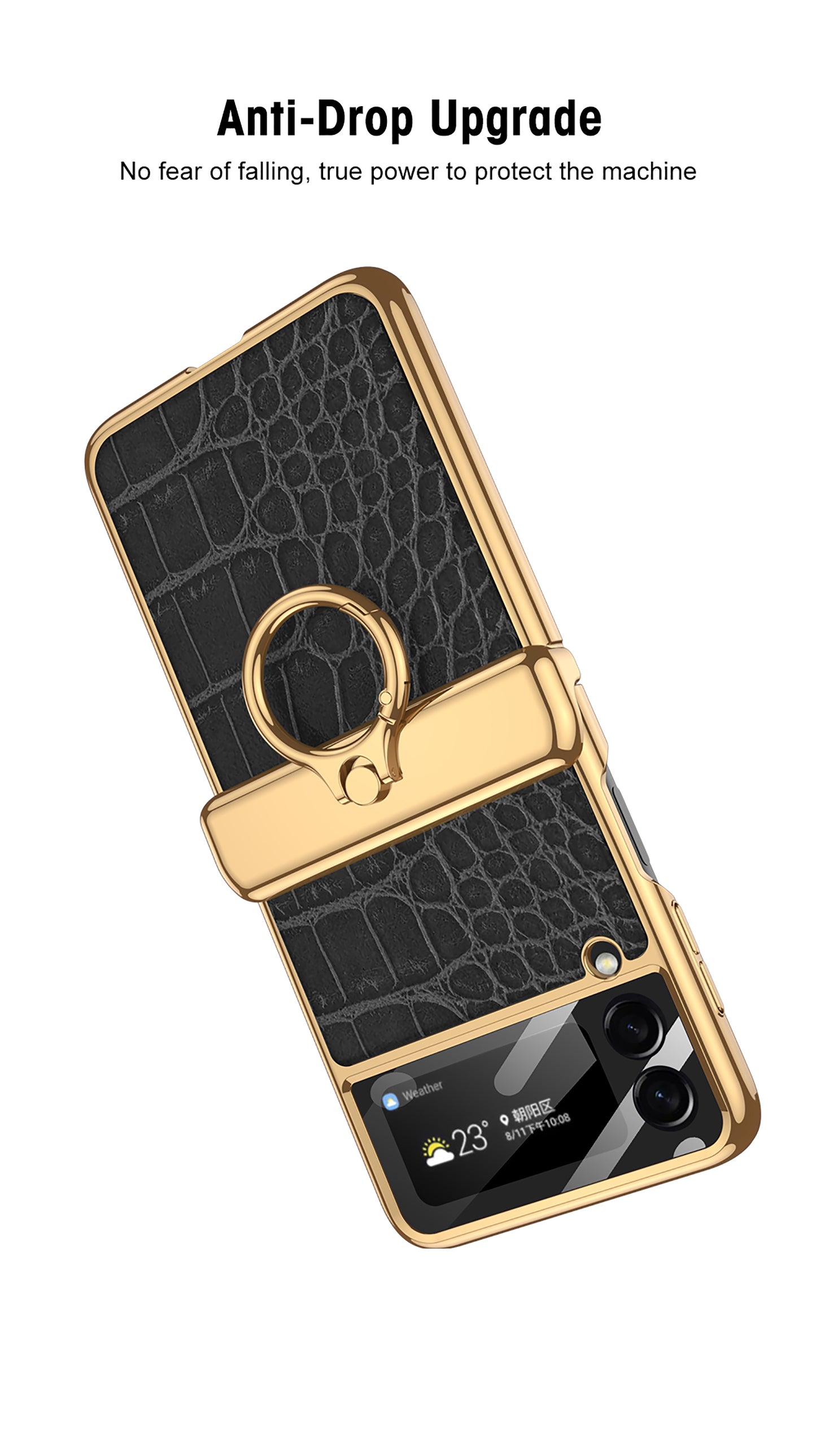 Magnetic Hinge Leather Texture Cover For Samsung Galaxy Z Flip 3 Case Back Screen Glass Plating Hard For Galaxy Z Flip3 Case
